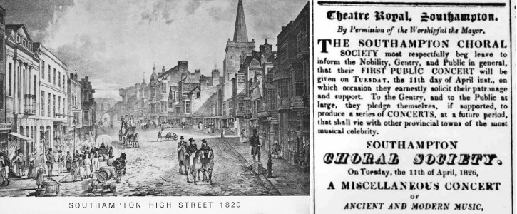 engraving of High Street, Southampton, 1820